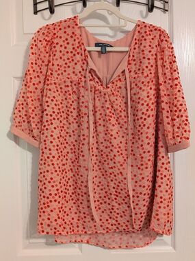 Modcloth Pink Blouse with Red Polka Dots
